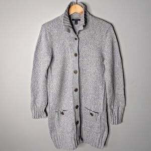 Vintage Land's End Blue White Tweed Wool Blend Button Down Cardigan L 14 16